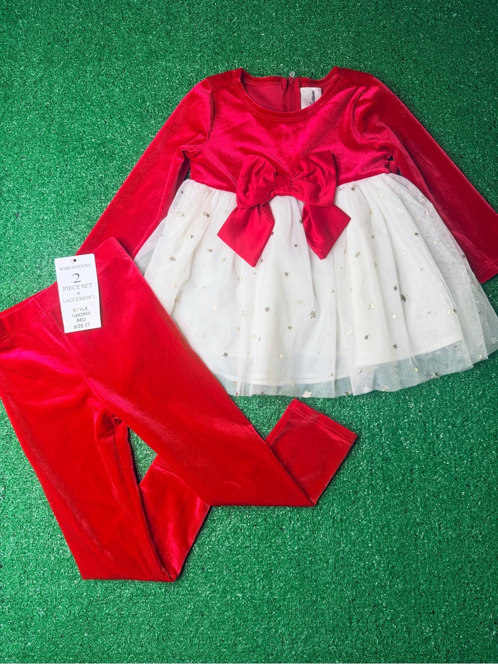 Rare Editions Girls Red Dress Red Velvet & White Tulle Dress Set for Kids 2T